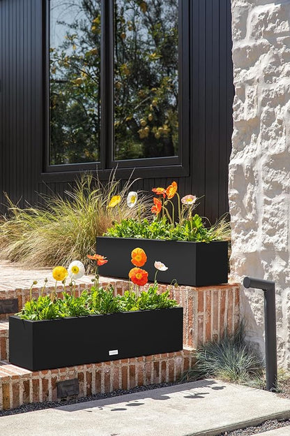 Veradek Block Series Window Box Planter - Rectangular Flower Pot for Indoor or Outdoor Window Sill/Balcony | All-Weather Use with Drainage Holes | Modern Décor for Succulents, Herbs, Small Plants