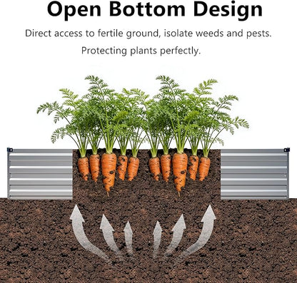 6x1.5x1 ft(2 Pack) Galvanized Raised Garden Bed,Outdoor Planter Box Metal Patio Kit Planting Bed for Vegetables Flowers and Succulents,Silver