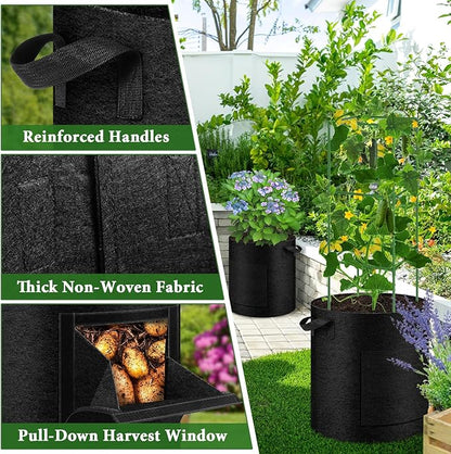 2 Pack 15 Gallon Potato Grow Bags with Pull-Down Harvest Window, Potato Bags for Growing Potatoes Heavy Duty Thickened Nonwoven Fabric Gardening Vegetable Growing Bags with Visible Window