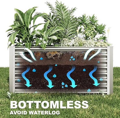 12x2x2ft Raised Garden Beds Outdoor Kit, Galvanized Planter Garden Boxes Outdoor, Metal Raised Garden Beds for Vegetables,Fruits,Herb,Flower,Silver