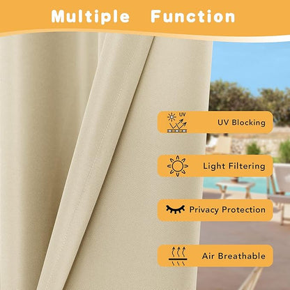 HolidayIdeas Outdoor Curtains for Patio Waterproof, 4 Panels - 84 x 84 Inch - Privacy Protection & Light Filtering Curtains Grommet Outside Curtains for Porch, Gazebo, Pergola, Backyard (Cream)