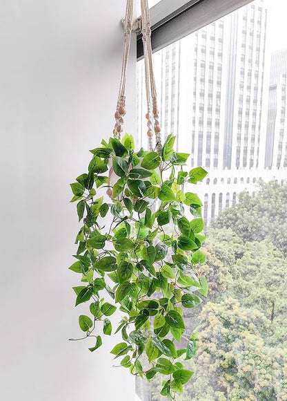 Comtelek Fake Hanging Plants Artificial Plants for Home Decor Macrame Plant Hanger with Fake Vines Faux Hanging Planter Greenery for Wall Ceiling Bedroom Bathroom Kitchen Office Boho Decor Indoor