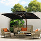10 X 13 FT Cantilever Outdoor Patio Umbrella with Base Included Large Heavy Duty 360° Rotation Double Top Offset Rectangular Umbrellas with Led Lights for Backyard Outside Deck, Black