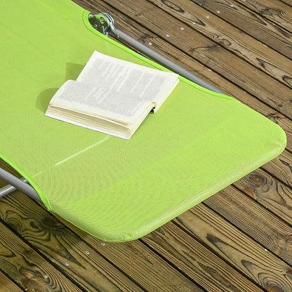 Outsunny 2 Piece Folding Chaise Lounge Chairs, Pool Sun Tanning Chairs with Reclining Back, Breathable Mesh Seat, Headrest for Beach, Yard, Patio, Green