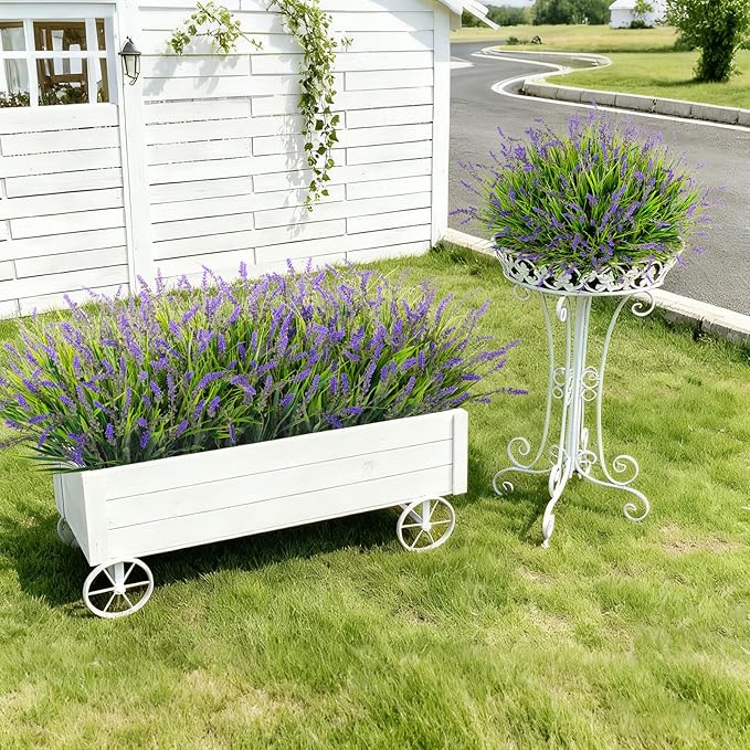 24 Pcs Artificial Faux Plants for Outdoor Spring Decoration, Fake Monkey Grass for Garden Porch Balcony Planters, Fake Greenery Shrubs UV Resistant No Fade Plants Bush for Pathway(Purple)