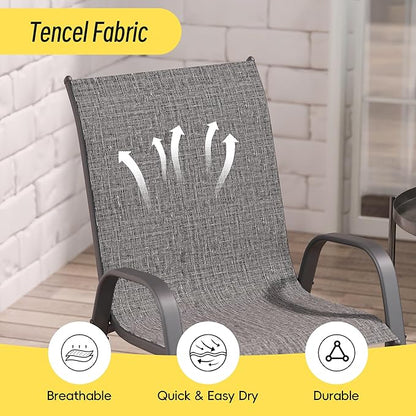 Betterhood Patio Chairs Set of 2, Stackable Outdoor Dining Chairs Set with Breathable Seat Fabric, All-Weather Powder-Coated Metal Frame for Deck, Pool Side and Backyard, 350LBS Capacity (Grey)
