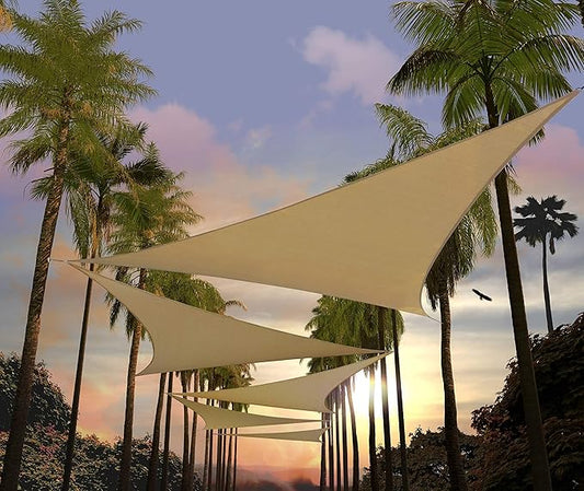 Amgo Custom Size 17' x 17' x 17' Sand Beige Triangle Sun Shade Sail UPF50+ AGTAPRT12, Order to Make Canopy Awning, 95% UV Blockage, Water & Air Permeable, Commercial Standard (We Customize)