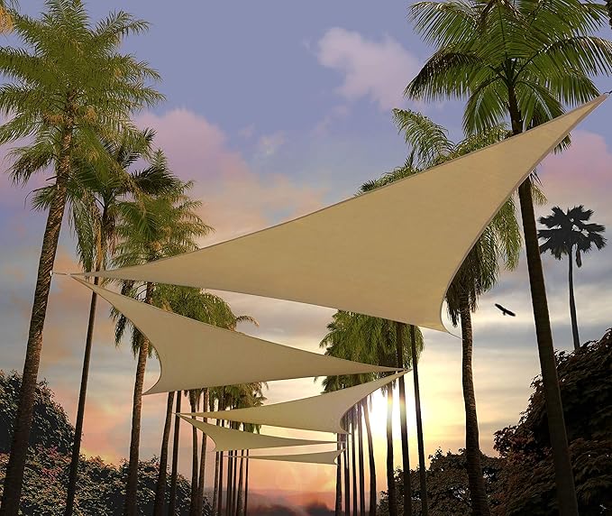Amgo Custom Size 14' x 14' x 14' Sand Beige Triangle Sun Shade Sail Order to Make Canopy Awning UPF50+ AGSLT, 95% UV Blockage, Water & Air Permeable, 200GSM Commercial Standard (We Customize)