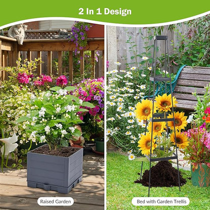 GENMOUS 4 Tiered Tomato Planter with Box Trellis, 56'' Raised Garden Bed Planter Boxes, Tomato Cages for Garden Patio Climbing Plants Vegetable Vine Flowers Outdoor & Indoor