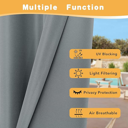HolidayIdeas Outdoor Curtains for Patio Waterproof, 4 Panels - 54 x 120 Inch - Privacy Protection & Light Filtering Curtains Grey Grommet Outside Curtains for Porch, Gazebo, Pergola, Backyard