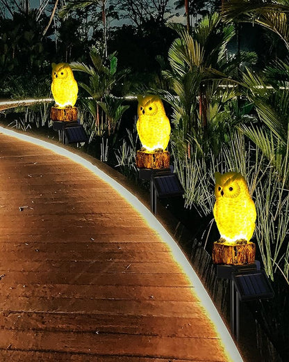iStatue 4PC Solar Owl Garden Stake Lights Gifts for Women Mom Dad Mother's Day Realistic Resin Owl Outdoor Garden Decor, Warm Glow LED for Lawn Yard Pathway (4-Pack, Owl)