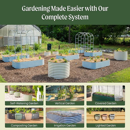 32" Extra Tall Raised Garden Bed Kits, 2 x 8 x 2.7ft Raised Planter Box Outdoor, 3.5 x 6.5 x 2.7ft Deep Root 9 in 1 Modular Metal Raised Beds for Gardening Vegetables Flowers Fruits - Sky Blue