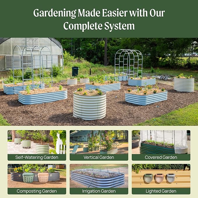 32" Extra Tall Raised Garden Bed Kits, 2 x 8 x 2.7ft Raised Planter Box Outdoor, 3.5 x 6.5 x 2.7ft Deep Root 9 in 1 Modular Metal Raised Beds for Gardening Vegetables Flowers Fruits - Olive Green