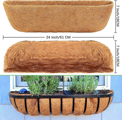 Coco Liners for Planters - 4 Pack 24 Inch Trough Coconut Liners for Planters, Window Box Coco Liners, 100% Natural Coconut Fiber Liners for Wall Hanging Basket, Window Box, Fence Baskets