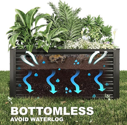 4x2x2ft(2 Pack) Raised Garden Bed Kit, Galvanized Planter Garden Boxes Outdoor, Metal Raised Garden Beds for Vegetables,Fruits, Flower,Black