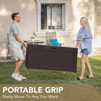 Devoko 120 Gallon Deck Box Resin Outdoor Storage Box Waterproof for Patio, Large Outdoor Storage Bench Lockable for Outside (Deep Brown)