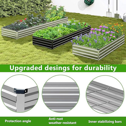 2PCS 6x3x1ft Galvanized Raised Garden Bed Kit, Galvanized Planter Raised Garden Boxes Outdoor, Large Metal Raised Garden Beds for Vegetables,Silver