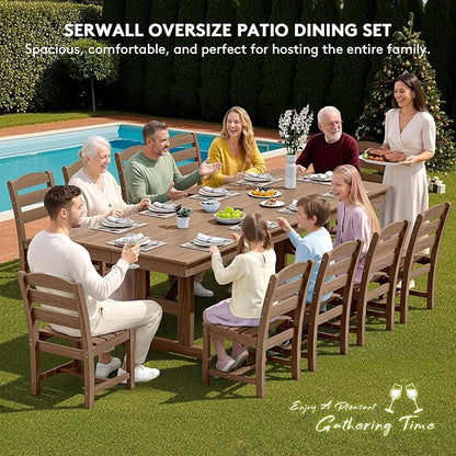 SERWALL Outdoor Dining Chairs Set of 4, All-Weather HDPE Patio Chair with 19.7" Widened Seat, for Backyard, Garden, Brown