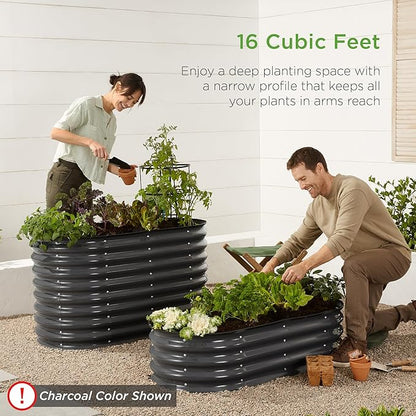 Best Choice Products 4x2x2ft Outdoor Metal Raised Garden Bed, Oval Deep Root Planter Box for Vegetables, Flowers, Herbs, and Succulents w/ 101 Gallon Capacity, Rubber Edge Guard - Taupe