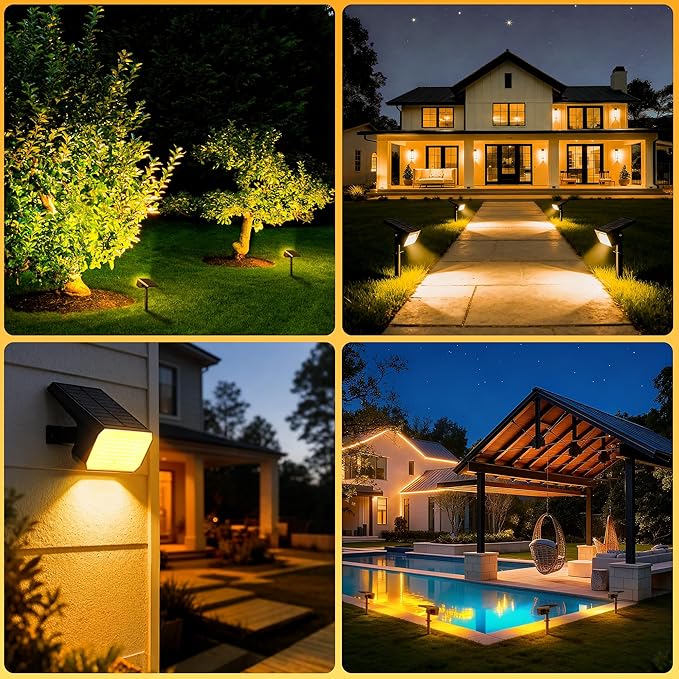 Solar Spot Lights Outdoor, [6 pack/118 LED] 4 Modes Auto On/Off Solar Landscape Spotlights, Ip67 Waterproof Solor Powered Pathway Lights for Outside Yard Garden Walkway Tree Patio (Warm White)