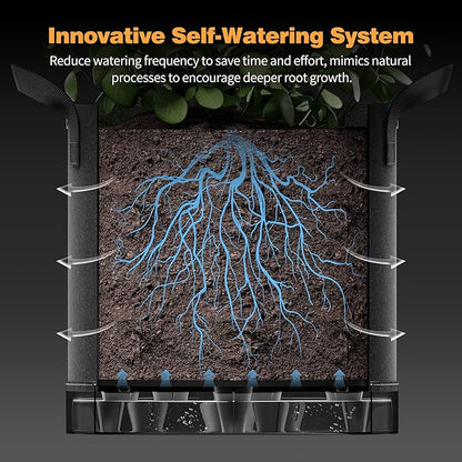 Self-Watering Grow Bags, 5-Pack 5 Gallon 420G Thick Nonwoven Fabric Pots with Reinforced Handles and Multi-Purpose Rings, for Low Stress Plant Training Fruits, Vegetables,and Flowers