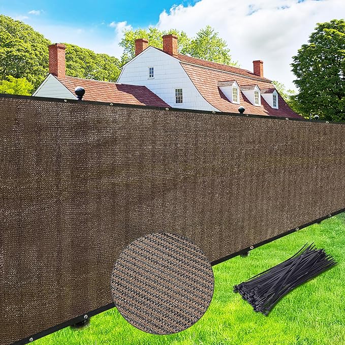 UPGRADE Privacy Screen 5' x 25' Fence Commercial Shade Cover with Brass Grommets Heavy Duty Perfect for Outdoor Back Yard, Mocha, Customizable