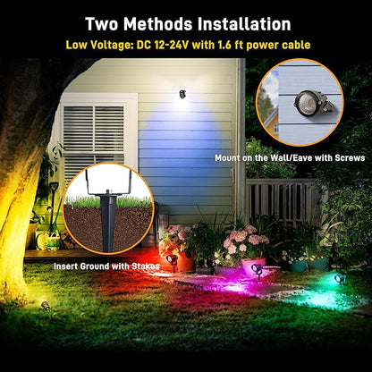 Halloween Christmas Landscape Lights 12W RGBW Outdoor Spot Lights for Yard, Low Voltage LED Landscape Spotlight with Remote Control, IP65 Waterproof Yard Spotlgiht for Lawn, Garden, 10 Pack