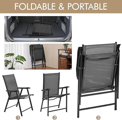 Yaheetech Patio Dining Chairs Set of 2 with Armrests, Outdoor Folding Chairs with Metal Frame and Backrest for Lawn, Garden, Yard and Poolside, Black