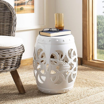 Safavieh Castle Gardens Collection Imperial Vine Antique White Glazed Ceramic Garden Stool