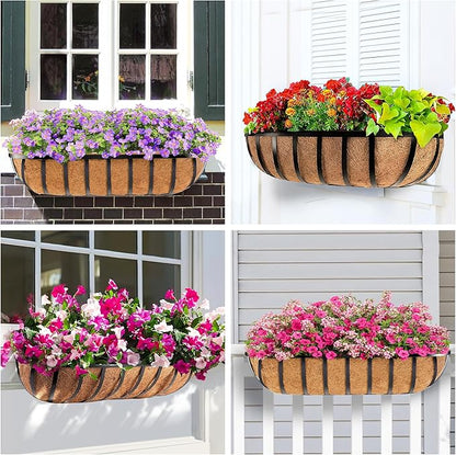 2pcs 30' Planter, Metal Window Box with Coco Liner, Wall Planter for Outdoor Indoor Balcony, Rustic Horse Trough Style