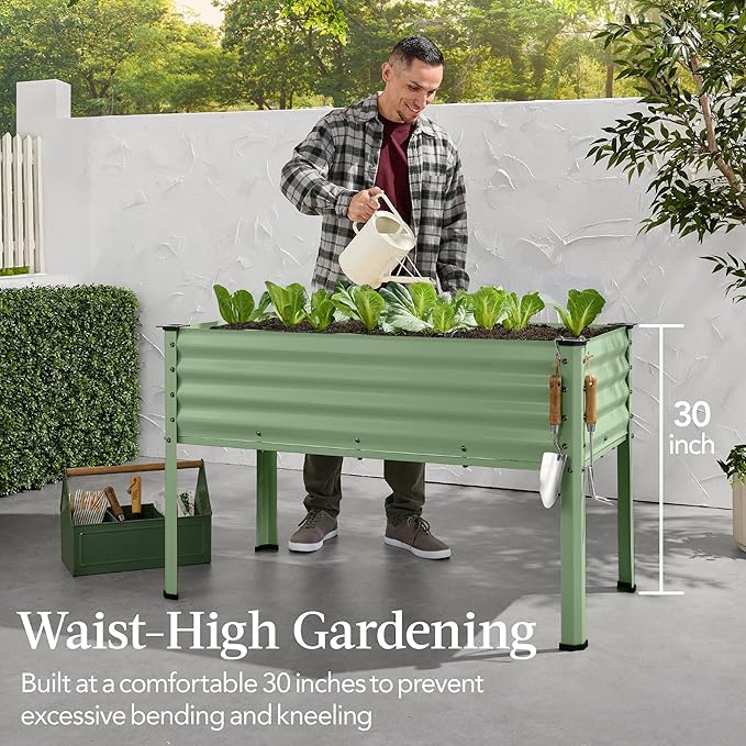 Best Choice Products 48x24x30in Galvanized Raised Garden Bed, Metal Elevated Planter Box, Vegetable Garden for Backyard, Patio, Balcony - Sage Green