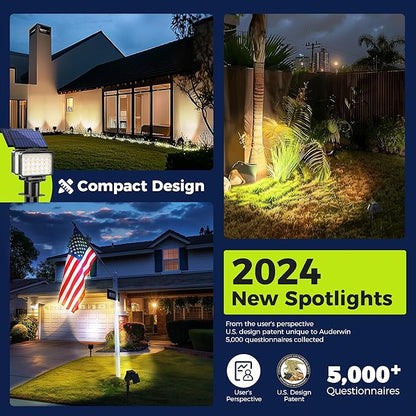 Solar Spot Lights Outdoor Waterproof for Flag, Tree, House, Garden, Yard, 3 Brightness Modes Solar Powered Landscape Spotlights 2 Pack Warm White