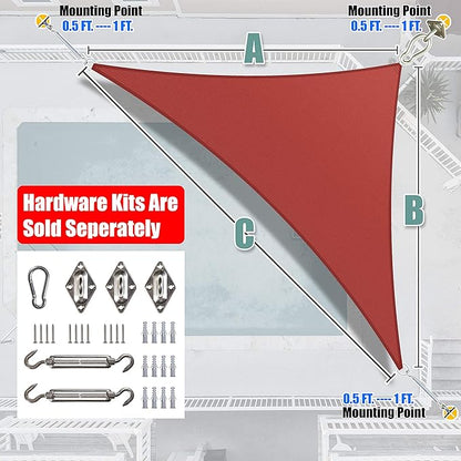 Amgo Custom Size 18' x 22' x 28.4' Red Right Triangle Sun Shade Sail Order to Make Canopy Awning UPF50+ AGSLT, 95% UV Blockage, Water & Air Permeable, 200GSM Commercial Standard (We Customize)