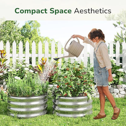GreatBuddy 2x2x1 ft Round Galvanized Raised Garden Bed, Easy-Assembly Raised Bed with Anti-Cut Gloves & Tools, Rust-Proof Garden Bed for Outdoor, Vegetables, Herbs, Small Trees, Silver