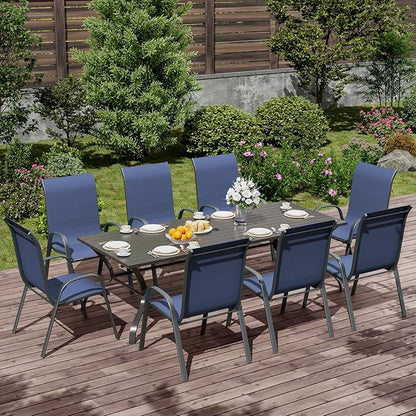 UDPATIO Patio Chairs Set of 8, Stackable Outdoor Dining Chairs with High Back, Breathable Textilene Fabric Outdoor Chair All Weather, 350LBS Capacity for Garden, Backyard (Blue)
