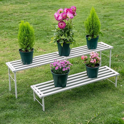 Metal Plant Stand, Rust-proof Aluminum Flower Pot Stand, Heavy Duty Planter Display Shelving for Patio Balcony Garden Living Room Decorative (White, 35.4 Inch)