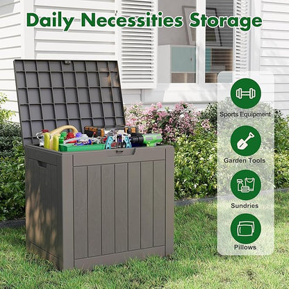 Outdoor Storage Box, Resin Deck Boxes Indoor and outdoor, Waterproof Storage Box Lockable Lid (Grey,35 Gallon-2Pack)