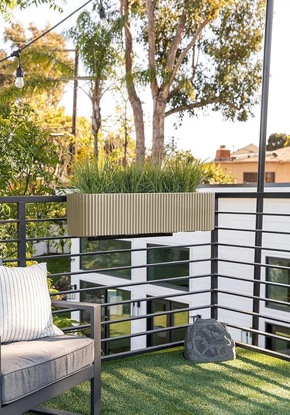 Veradek Demi Series Railing Planter - Hanging Planter Box for Windowsill/Balcony | Plastic-Stone Composite w/Railing Bracket | Modern Décor for Flowers