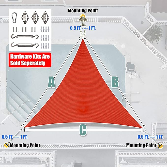Amgo Custom Size 10' x 10' x 10' Red Triangle Sun Shade Sail UPF50+ AGTAPRT12, Order to Make Canopy Awning, 95% UV Blockage, Water & Air Permeable, Commercial Standard (We Customize)