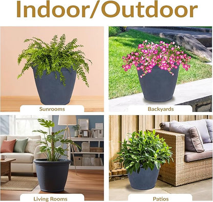 Sunnydaze 24-Inch Anjelica Large Plastic Pot for Plants - Outdoor Double-Walled Large Plastic Planter with Drillable Drainage Holes - Slate