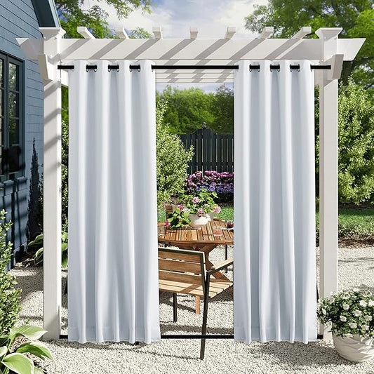 NICETOWN 2 Panels Outdoor Curtains for Patio Waterproof Grommet & Back Tab on Top and Bottom, Windproof Privacy Sound & Light Reducing for Cabana with Fixed Rope, W46 x L72, Greyish White
