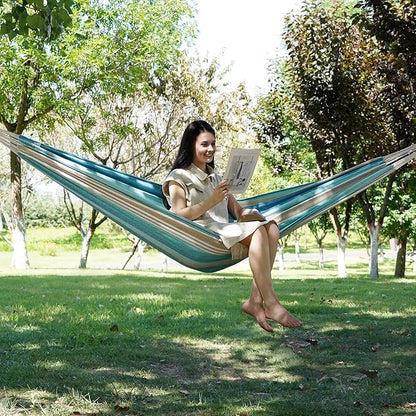 INNO STAGE 2 Persons Hammock with Tree Straps - Brazilian Double Hammock, Portable Hanging Camping Bed for Patio, Backyard, Porch, Outdoor and Indoor Use Soft Cotton Carrying Bag, Blue, XX-Large