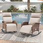 Zero Gravity Patio Rocking Wicker Recliner Chairs Set of 2- Wicker Outdoor Lounge Chair with Adjustable Backrest & Footrest, All Weather Reclining Rocker Chairs with Thick Cushion for Pool Deck Beige