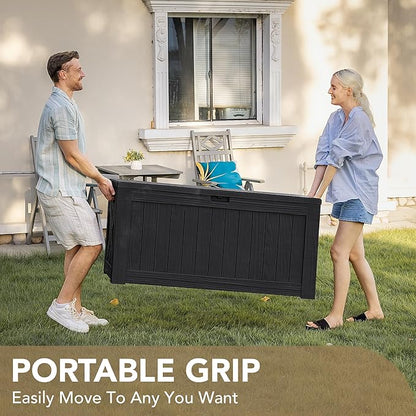 Devoko 120 Gallon Deck Box Resin Outdoor Storage Box Waterproof for Patio, Large Outdoor Storage Bench Lockable for Outside (Black)