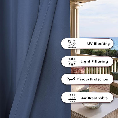 BONZER Waterproof Indoor/Outdoor Curtains for Patio Thick Privacy Extra Wide Grommet Curtains for Bedroom, Living Room, Porch, Pergola, Cabana, 1 Panel, 150W x 95L inch, Navy