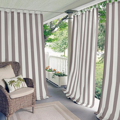 Elrene Home Fashions Highland Stripe Indoor/Outdoor Curtain Panel, 50 inches X 95 inches, Gray & White