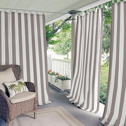 Elrene Home Fashions Highland Stripe Indoor/Outdoor Curtain Panel, 50 inches X 84 inches, Gray
