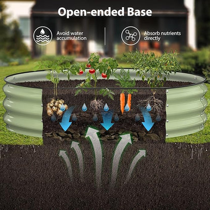Raised Garden Bed Kit, 4x4x1 ft Round Galvanized Planter Box Outdoor with Safety Edging, Large Metal Raised Beds for Gardening Vegetables Flower Fruits (Avocado Green)