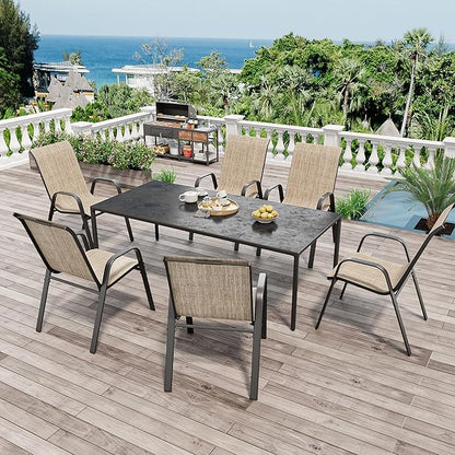 Patio Chairs Set of 4, Stackable Outdoor Dining Chairs for All Weather Textilene Fabric & Metal Frame, Outdoor Chairs Set for Backyard Deck Garden (Brown, Set of 4)