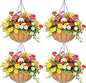 4 Pack 8 Inch Hanging Baskets for Plants Outdoor Metal Hanging Planter Hanging Flower Baskets with Coco Fiber Liners Chain Round Wire Plant Holder Hanging Flower Pots(Watermelon)